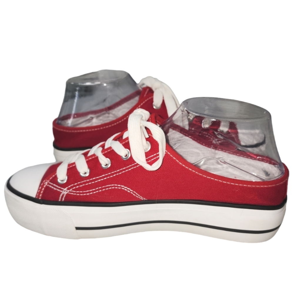 NWOT Platform Shoes Slip On Mule Sneakers Low Top Backless Sneaker Red W…